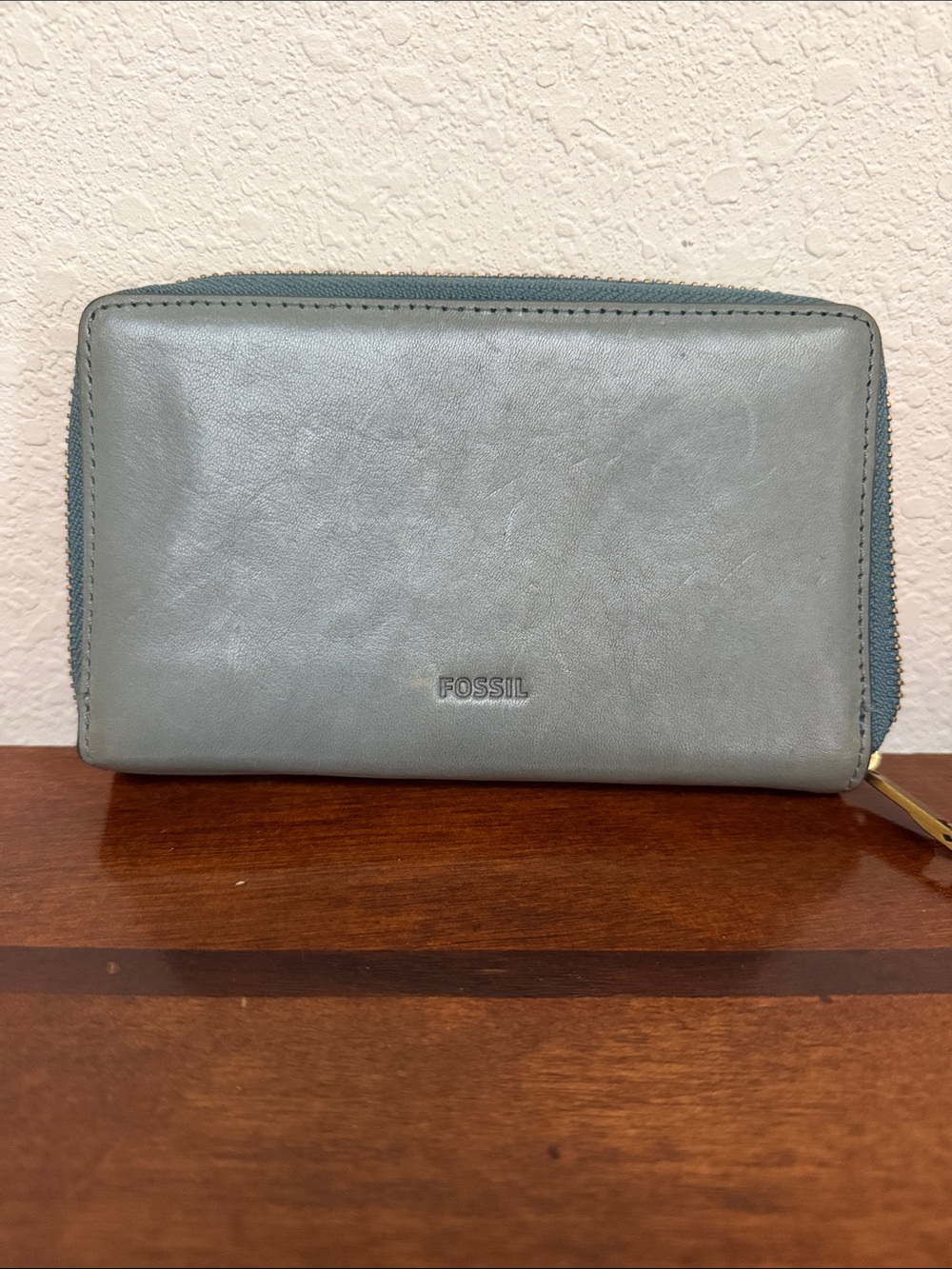 Fossil Light Blue Zip-Around Leather Wallet